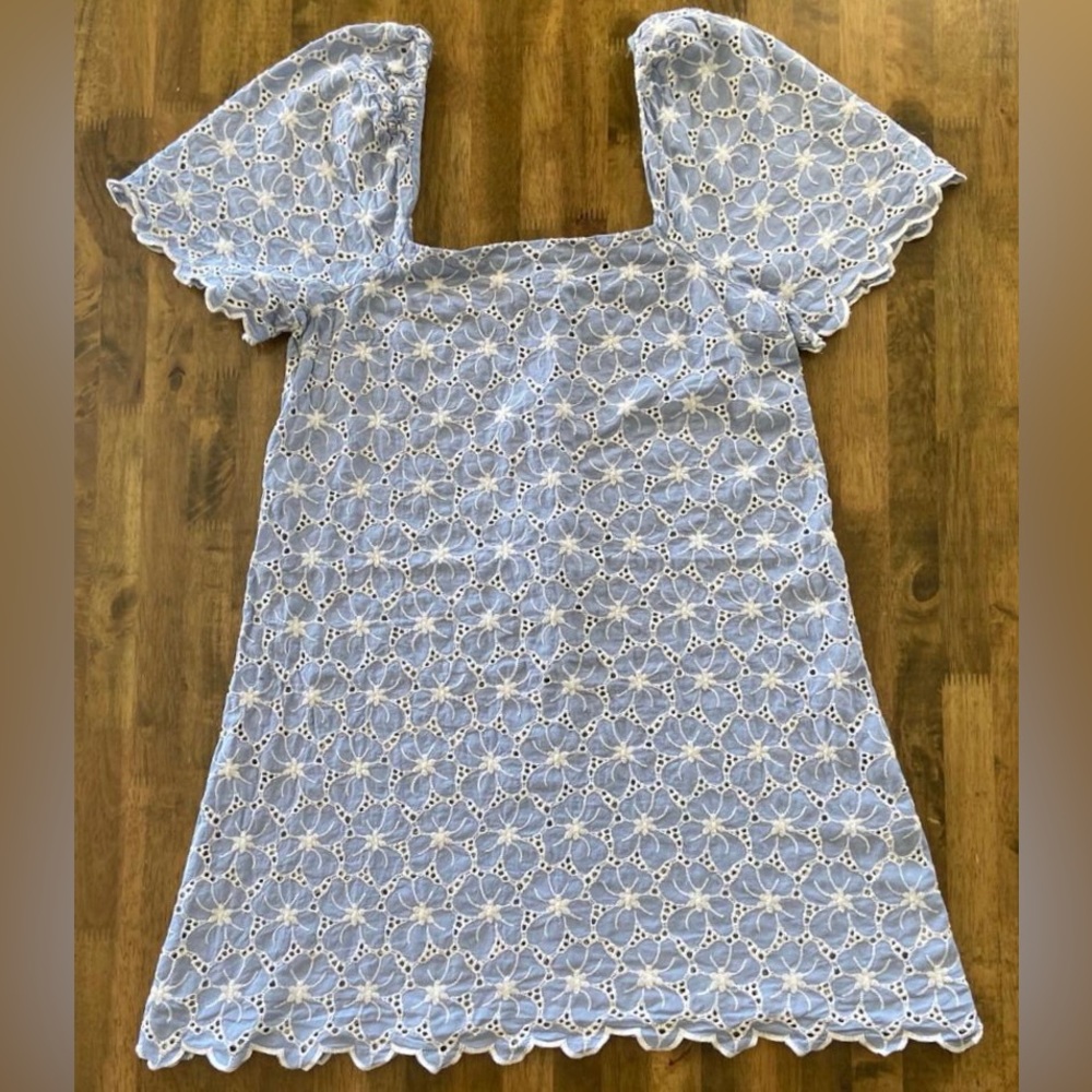 Zara Light Blue Eyelet Mini Dress - Picture 3 of 9